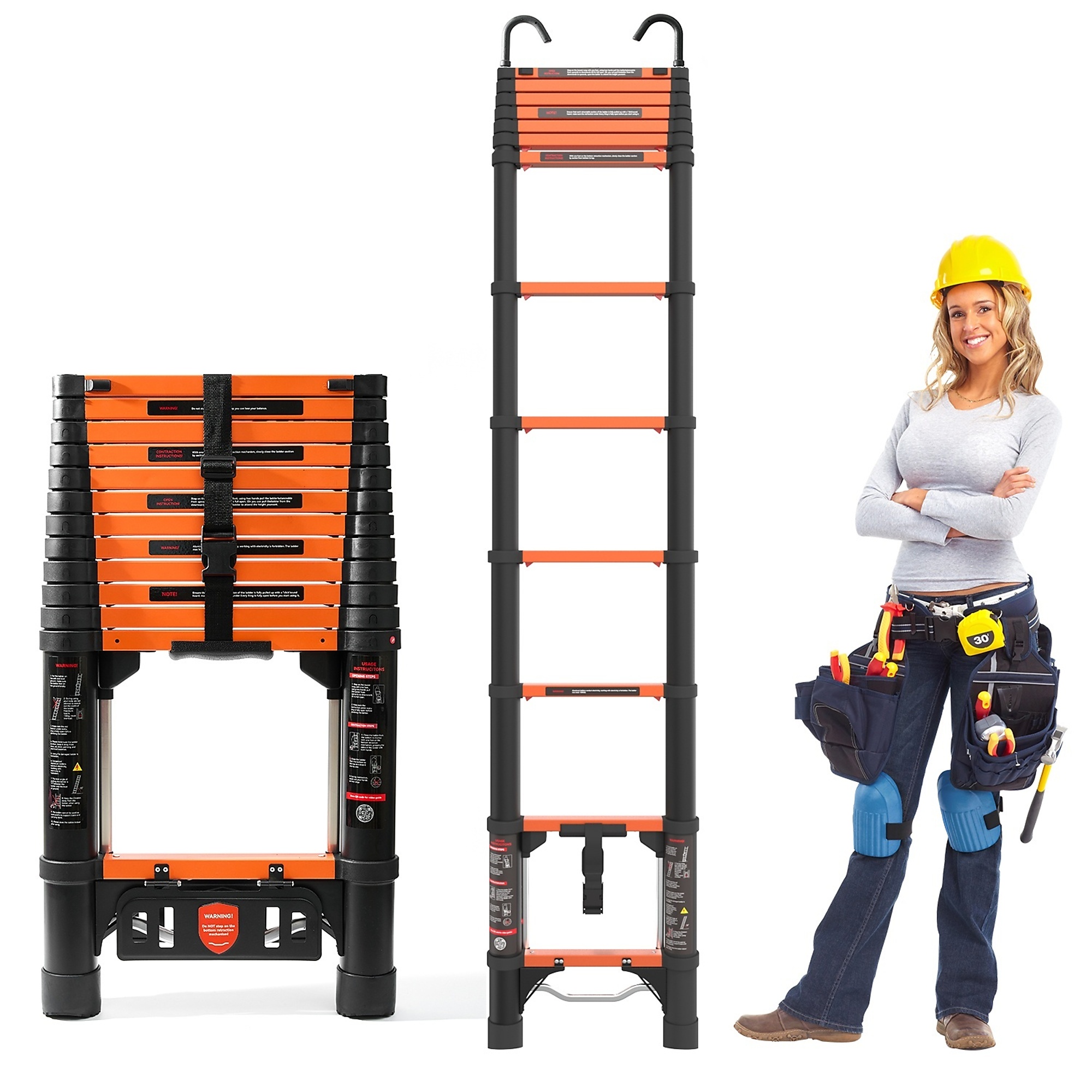 12.5 ft 330 lbs. Aluminum Alloy Telescopic Ladder with Anti-Misstep Rung Guard System